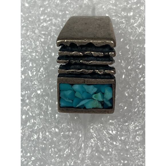 Sterling Silver 925 Tested Men Women Square Ring Blue Turquoise Inlay Size 9,75 - Picture 4 of 16